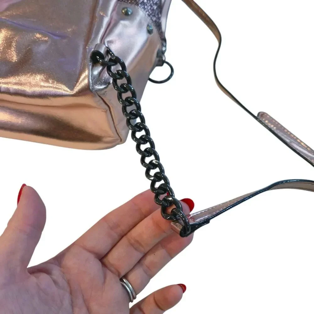 Victoria's Secret Metallic Bling Chain Mini Backpack Sexy Rose Gold Stud Bag